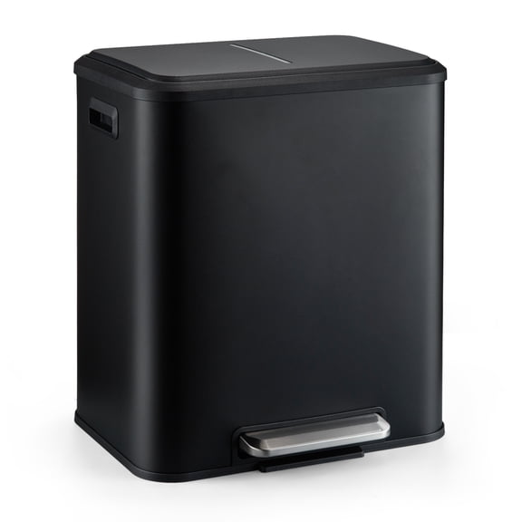 Trash Can – 2 x 4 Gallon (2 x 15L) Dual Rectangular Compartment with Removable Inner Buckets – Bathroom and Kitchen Trash Can with Lid and Soft Step-On