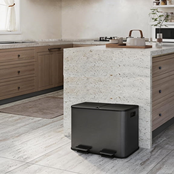 Trash Can, 2 x 4 gal (2 x 15 L) Garbage Can for Kitchen, Dual Compartment Recycling Step Trash Bin, Stainless Steel Trash and Recycle Bin Combo