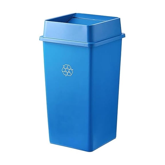 Trash Can - 35 Gallon Square with Lid, Blue, Restaurant Garbage Can