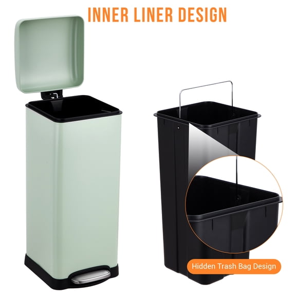 Trash Can,60l/16 Gal Stainless Steel Double Trash Can with Recycling Bin, Soft-Close Lid, Step-on Garbage Bin