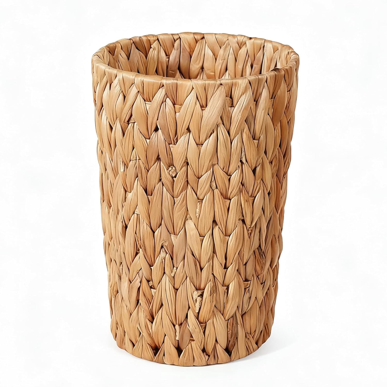 Trash Can, Boho Wicker Waste Basket, Natural Woven Trash Bin, Round Trash Cabinet, Tilt Out Trash Can Cabinet for Bathroom, Office, Bedroom, Water Hyacinth 2 Gallon