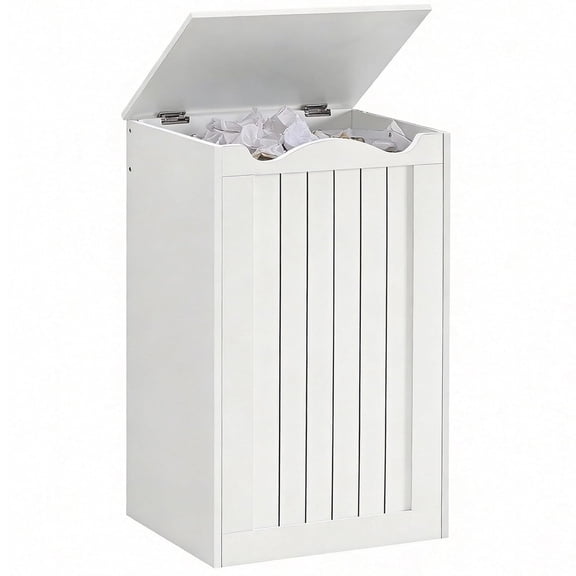 Trash Can Cabinet,13 Gallons Hidden Kitchen Garbage Can with Lid, No Inner Bin Needed, Wooden Recycling Trash Bin Cabinet for Kitchen, Living Room White WB05WW