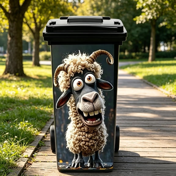 Trash Can Decal Sticker, Funny Garbage Bin Face Sticker,32.3 14.6 Inch Decorative Outdoor Trash Can Cover Sticker,82X37Cm