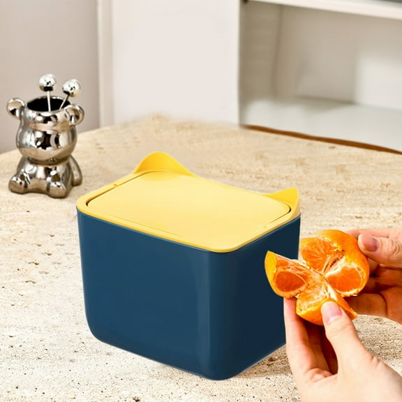 Trash Can, Desktop Small Trash Can High Value Cute Pressure Ring Without Lid Kitchen Table Bedroom Storage Large Non Slip Heightened Bottom, Blue Trash Can, By Xvkff