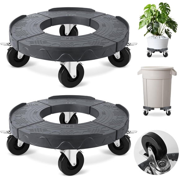 Trash Can Dollies with 3 in Upgraded Wheels, 15-19 in Adjustable Round Furniture Dollies Heavy Duty 480 LBS Drum Rolling Base, Keg Carts for 20, 32, 44, 55 Gallon Garbage Cans, Gray, 2 PCS