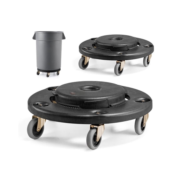Trash Can Dolly 2 Pack - Fits 20-55 Gallon Cans - Heavy Duty 500lbs Rolling Base - Lockable Wheels - Multi-Functional Barrel Cart
