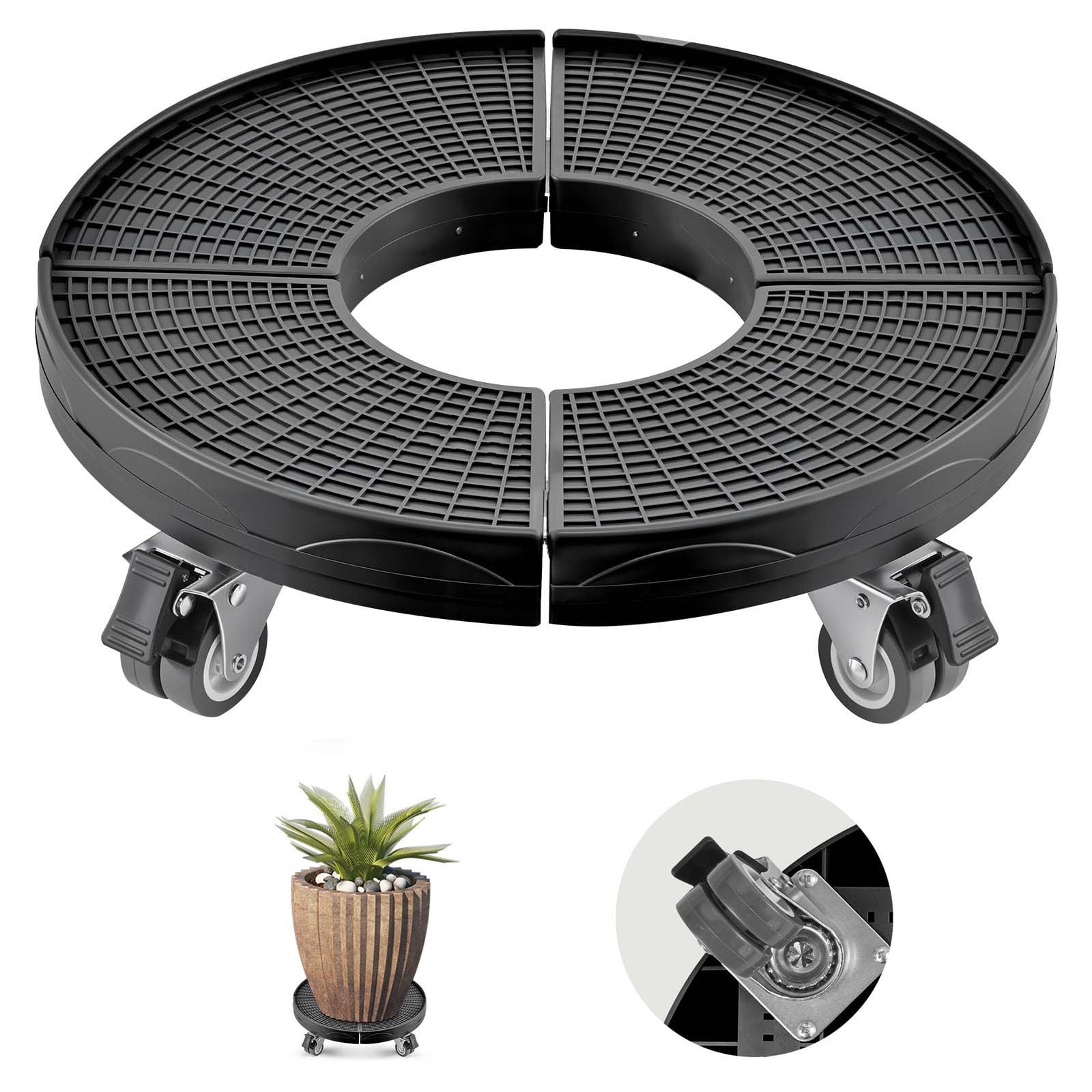 Trash Can Dolly with 4 Lockable Wheels, 440lbs Weight Capacity, Round Trash Can Roller Base, 15-22.8 in Adjustable, Heavy Duty Drum Dolly Plant Caddy, Multi-Functional Rolling Dolly Cart, Black