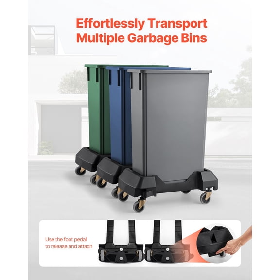 Trash Can Dolly,Fit 16/23 Gallon Containers,Slim Trash Can Roller Base with 4 Lockable Wheels,200lbs Weight Capacity,Heavy Duty Barrel Dolly,Smooth&Quiet Rolling Plastic Bin Dolly