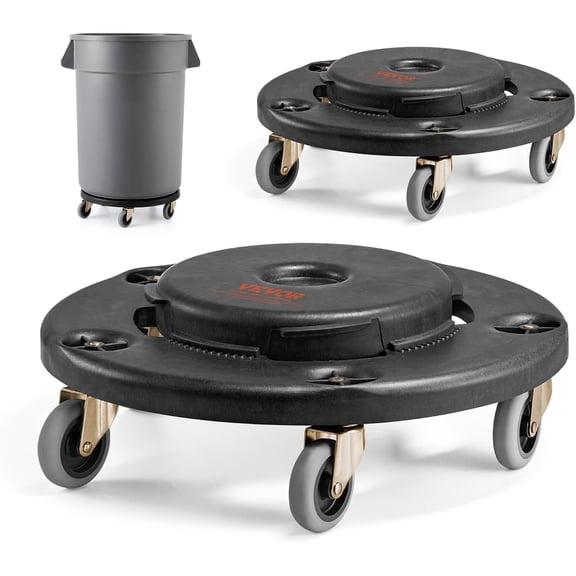 Trash Can Dolly, Fit 20, 32, 44, 55 Gallon Containers, 2 Packs Round Trash Can Roller Base with 4 Swivel Wheels, 500lbs Heavy Duty Barrel Dolly, Multi-Functional Rolling Cart