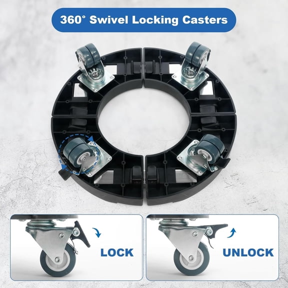 Trash Can Dolly Wheels Round Cart Heavy Duty, Adjustable 15-19 Inch Drum Dollies Multi Functional Plastic Barrel Roller Holds up to 440lbs, 2 Pack