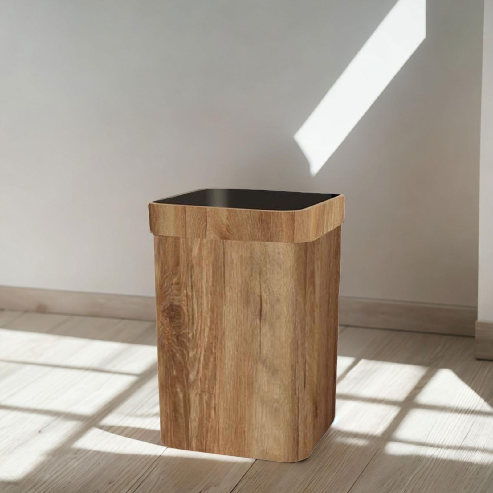 Trash Can Garbage Bin Farmhouse Decorative Wood Grain Waste Bin Wastebasket for Home Living Room ...