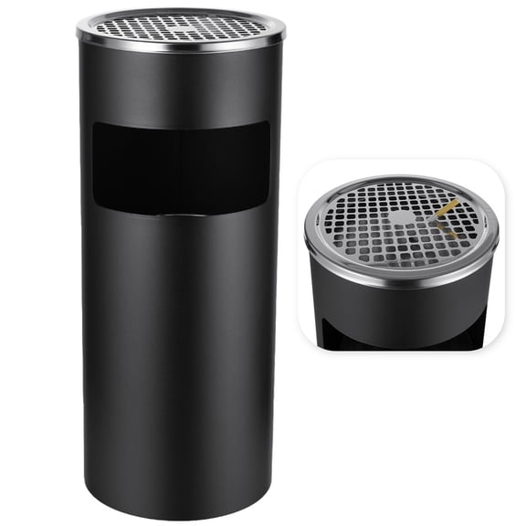 Trash Can, Garbage Bin Outdoor Trash Bin with Ashtray and Waste Disposal for Cigarettes, Stainless Steel Industrial Waste Container for Kitchen, Home, Office, 24 x 10