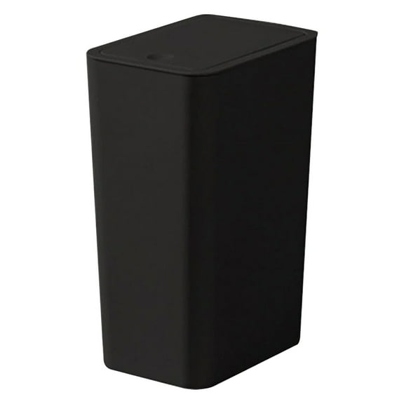 Trash Can, Garbage Can with Press Top Lid, Plastic Wastebasket with Pop-up Lid for Toilet, Office, Bedroom, Living Room, 13.4"x10"x6.9" Black
