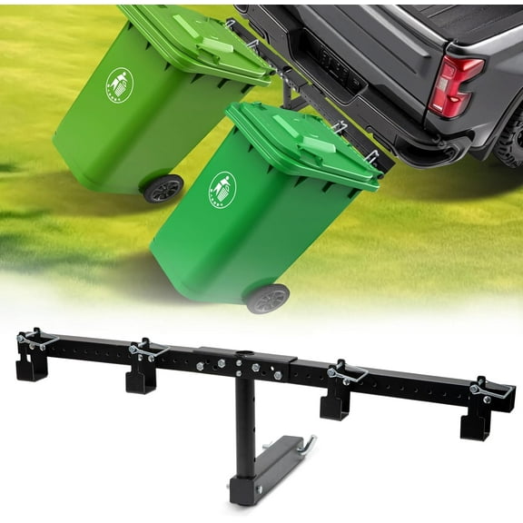 Trash Can Hauler for Double Can, Adjustable Wheeled Garbage Trash Can Hitch, Suitable for UTV/ATV/Lawn Tractors/Truck/Cars/Trailer with 2" Receiver