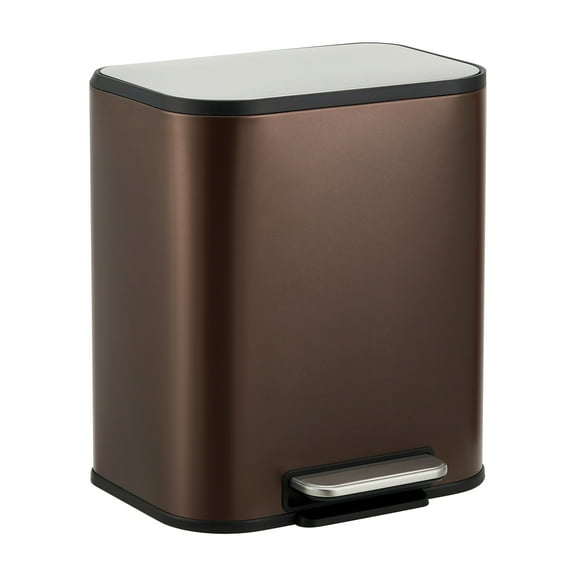 Trash Can for Kitchen, Stainless Steel Garbage Can with Soft-Close Lid, Foot Pedal and Removable Inner Bucket, Rectangular Trash Can for Office Bedroom Bathroom Living Room, Brown