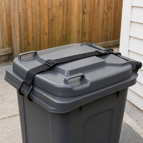 Trash Can Lid Lock for Raccoons & Animals, Adjustable Metal Strap Fits 28-96 Gallon Bins, 1 Pack