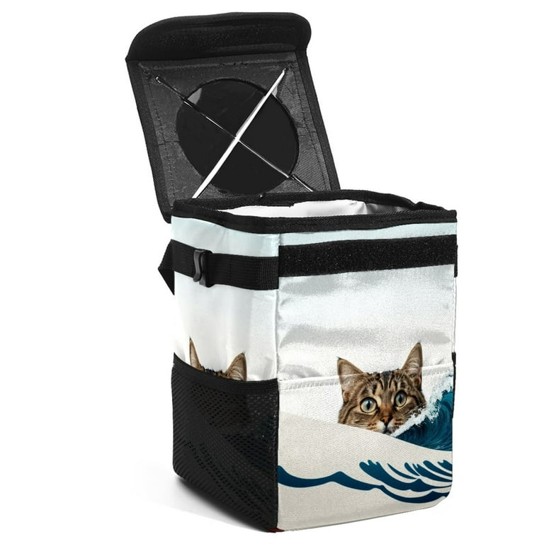 Trash Can with Lid and Storage Pockets, Leak-Proof Organizer 