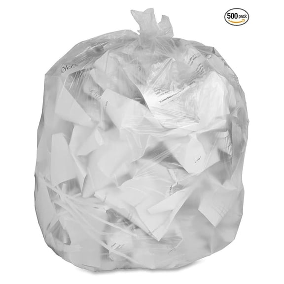 Trash Can Liners 16 Gallon - 500 Count Clear Low Density Plastic Bags 24x31 Inch - Star Seal Coreless Trash Bags for Home, Office, Recycling