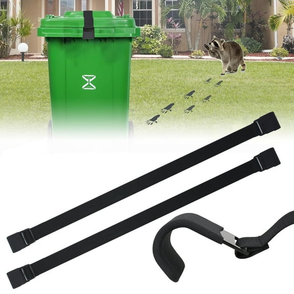 Trash Can Lock, Adjustable Trash Can Lock Strap with Metal Double Claw Universal Size Lock Strap for Outside Squirrel Bear Proof(2 Pcs)