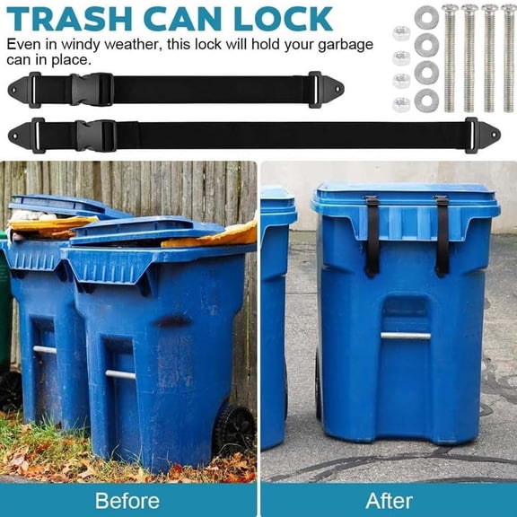 Trash Can Locks for Animals – Adjustable Garbage Can Lid Lock, Raccoon Proof & Bear Proof Heavy Duty Strap, Universal Fit for Outdoor Gallon Bins, Prevents Dogs & Wind 1PC