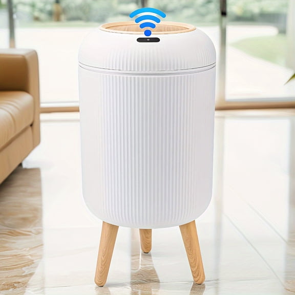 Trash Can with Motion Sensor, Touchless Automatic Lid and Waterproof Design, Smart Waste Bin for Bathroom, Kitchen, Bedroom and Outdoor 3 Gallon Plastic, White Cute Bin