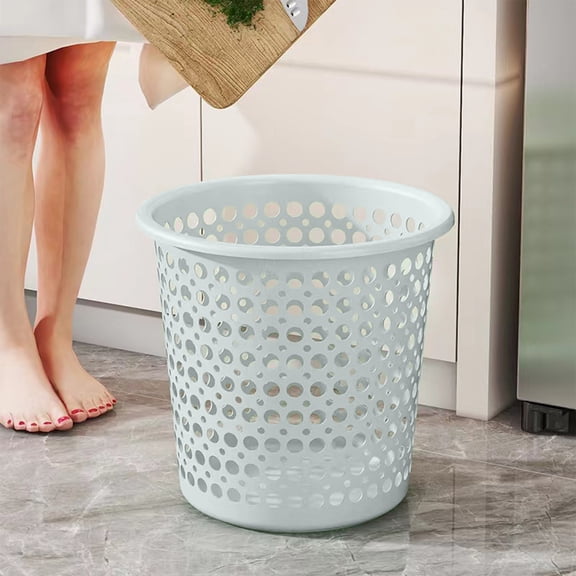 Trash Can, Perforated Modern Waste Bin, Durable Plastic Small Space Garbage Can for Bathroom Bedroom Office Kitchen, Blue