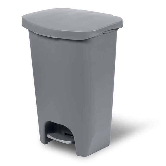 Trash Can | Plastic Kitchen Waste Bin with Odor Protection of Lid | Hands Free with Step On Foot Pedal and Garbage Bag Rings, 13 Gallon, Grey