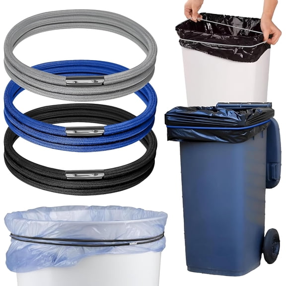 Trash Can Rubber Bands Set of 3 - Elastic Garbage Can Bands with Metal Connector, Fits 13 to 33 Gallon Trash Bags - Gripper Trash Can Bands for Waste Baskets, Multicolored