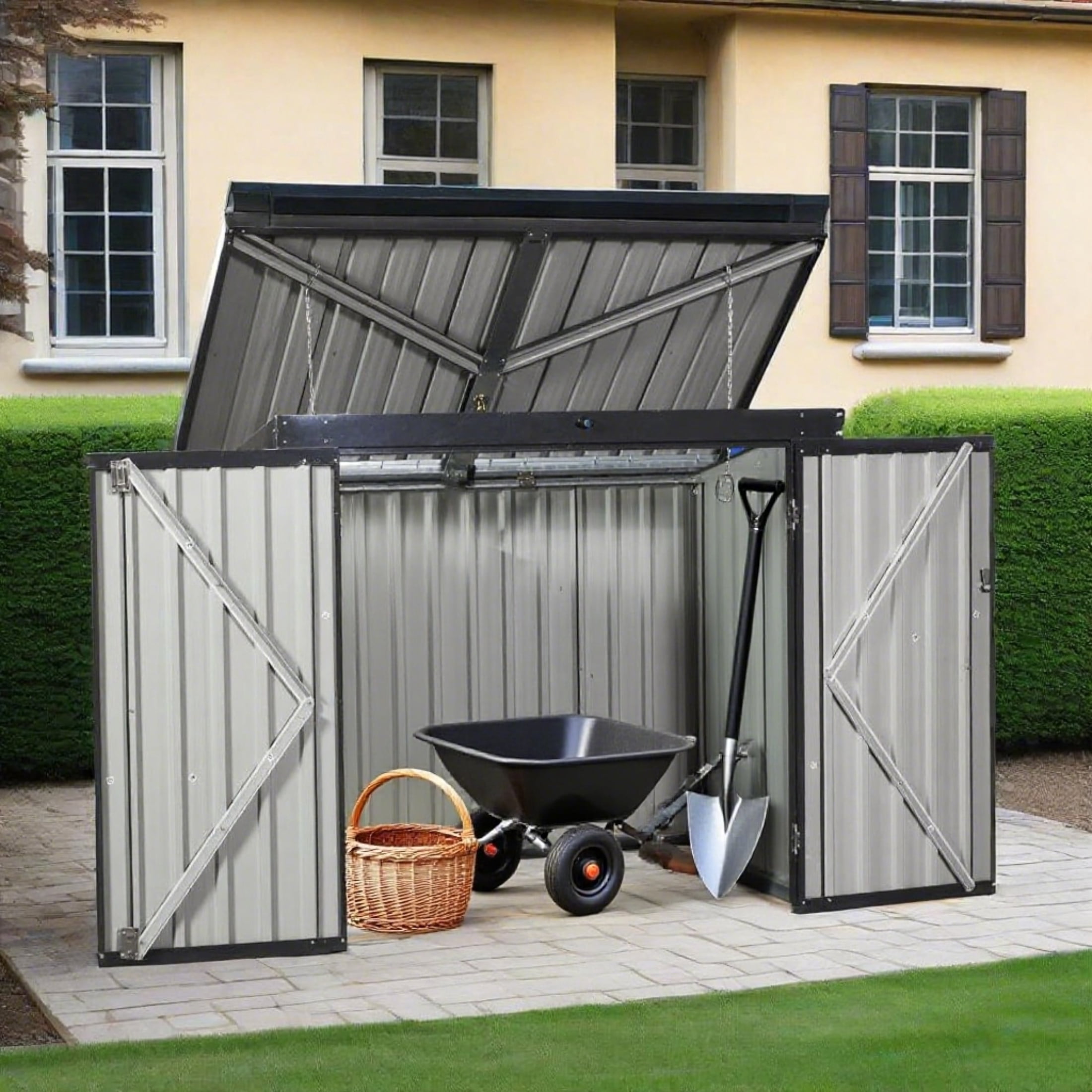 Trash Can Shed Can Store 2 Trash Cans, Metal Outdoor Trash Can Shed for ...