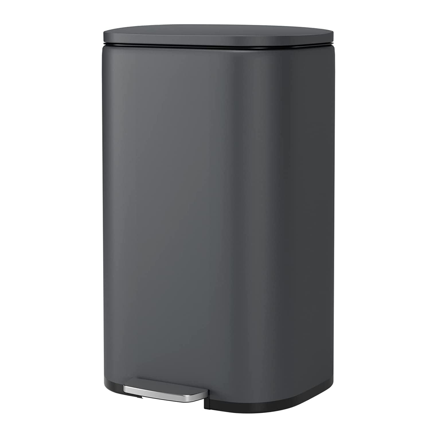 Trash Can, Stainless Steel Garbage Can with Silent Lid, Durable Pedal