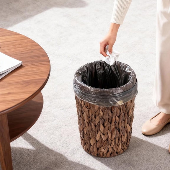 Trash Can Wastebasket – Plastic Perforated Garbage Bin with Large Opening, 11 x 6.3 in, White/Brown, Small Space Bathroom Kitchen Office Bedroom RV Use