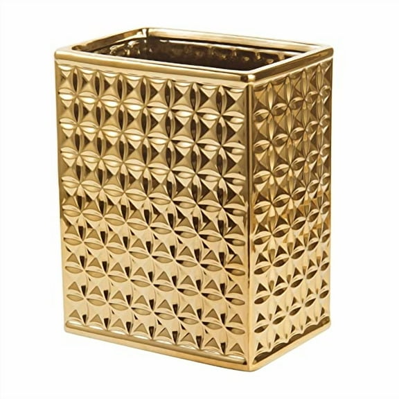 Trash Can for Bathroom, Small Office Garbage Can for Kitchen, Slim Rectangular Waste Bin, Ceramic, Gold