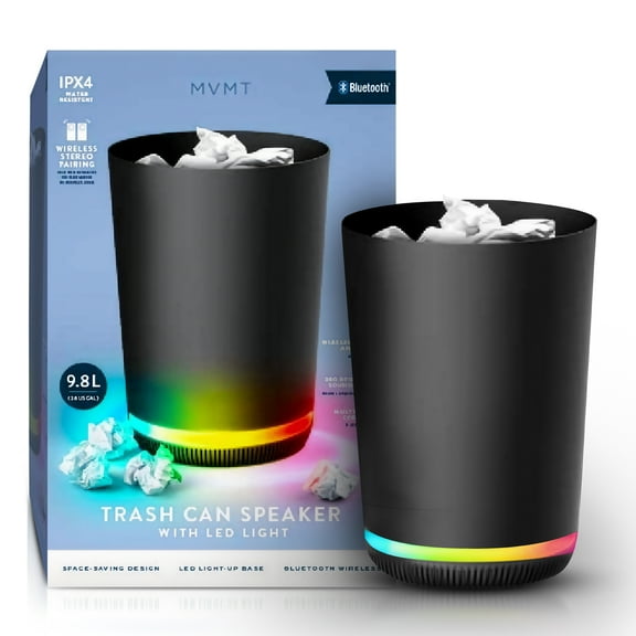Trash Can with LED Color Changing Wireless Speaker with Radio, 9.8L Black Trash Can Speaker