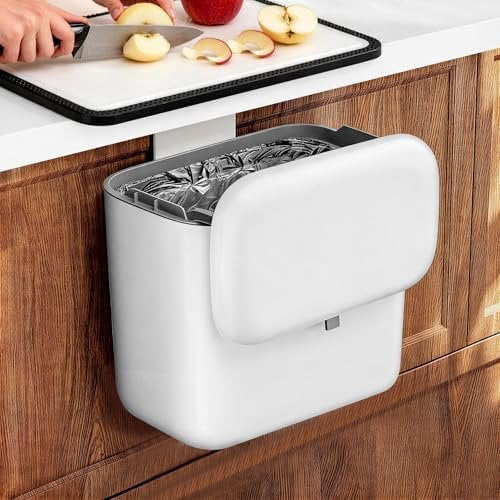 Trash Can with Lid, Kitchen Compost Bin, Odor-Blocking Countertop Trash Can for Cabinet Door, Under Sink, Bathroom, RV and Office