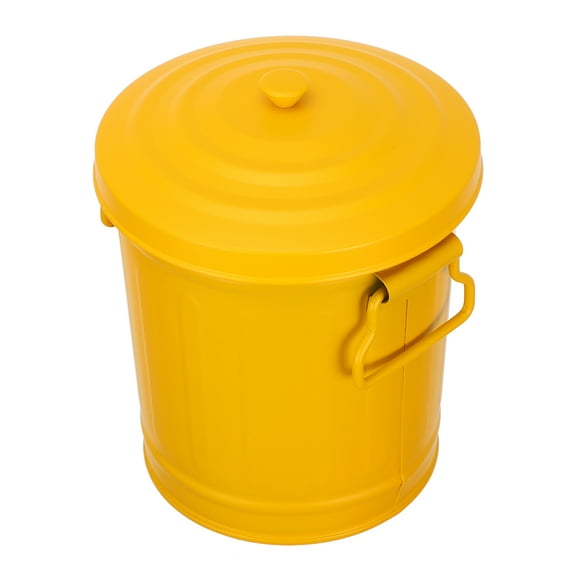 Trash Can with Lid Pencil Holder Tin Mini Metal Small Storage Bucket Yellow Iron 17.50X14.40X14.40CM Office