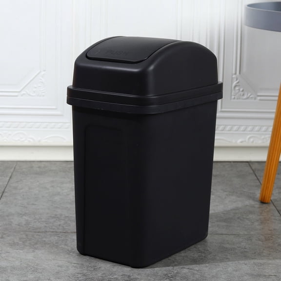 Trash Can with Lid Plastic Waste Basket for Bathroom Kitchen Living Room Slim Profile Design with Press Top Cover,trash bin,1PC,BK1