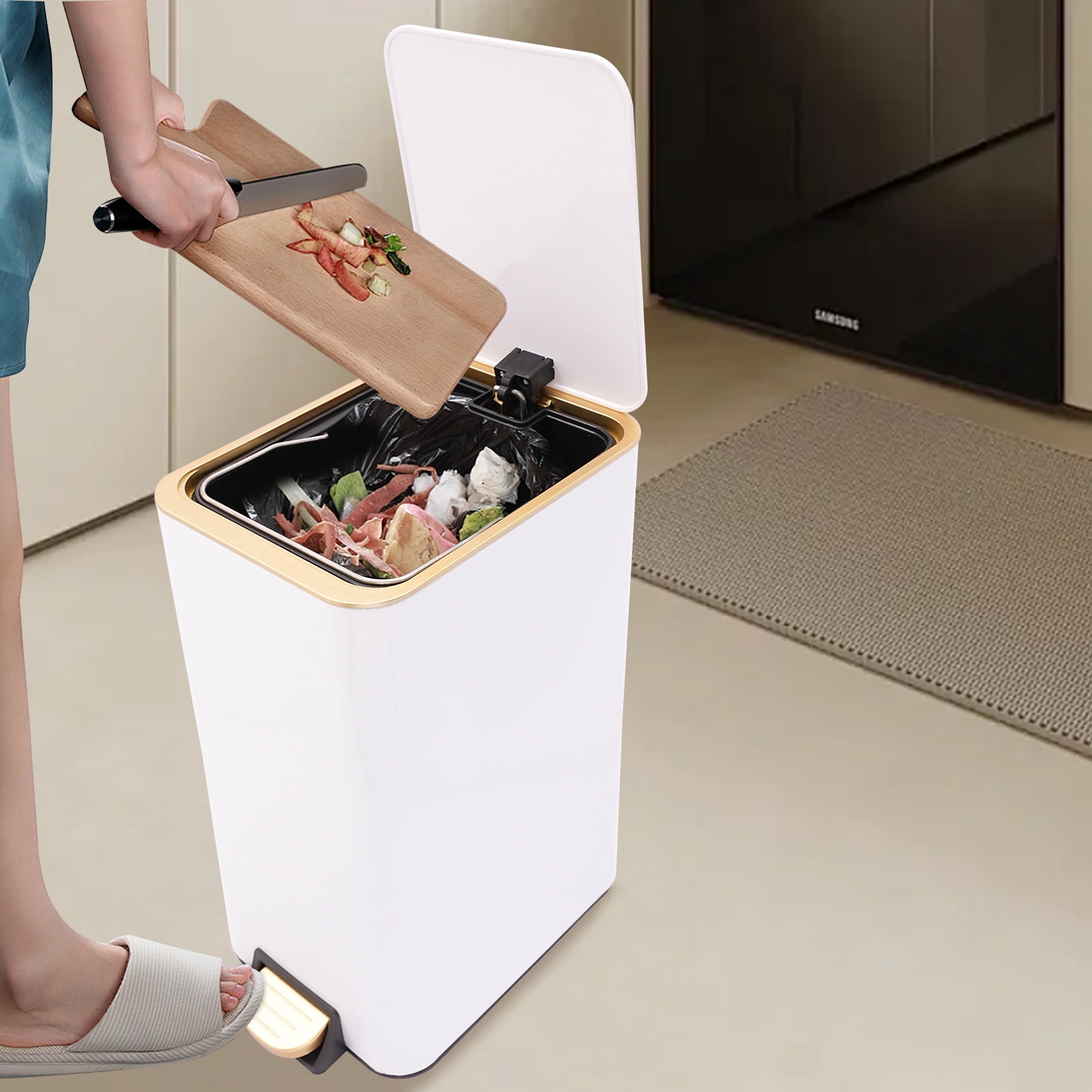 Trash Can with Lid, Step Trash Bin, 12L Bathroom Trash Can