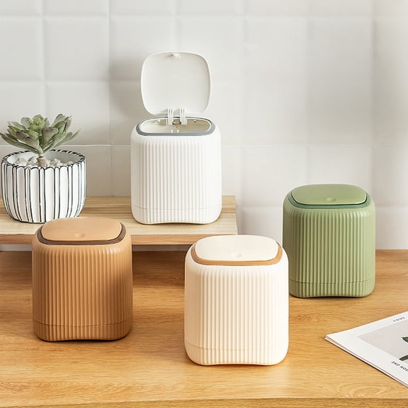 Trash Cans For Bathroom Slim Trash Can With Lid Garbage Bin Countertop Wastebasket Push Button Multipurpose 13.5x13.5x14.5cm Small Recycle Bin For Bedside Tables Lightweight