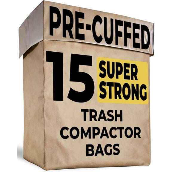 Trash Compactor Bags for Kitchen - 15 PACK - Pre-Cuffed, Super Strong & Heavy Duty Kitchen Trash Bags with Leak Proof Plastic Liner, Fits GE Model Compactors with Rectangular Containers