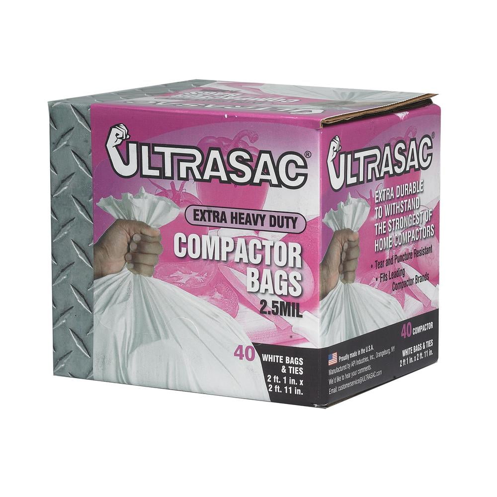Ultrasac - Heavy Duty Compactor Bags, 18 Gallon, 2.5 Mil, White, 25 x 35,  40 Count w/ Ties