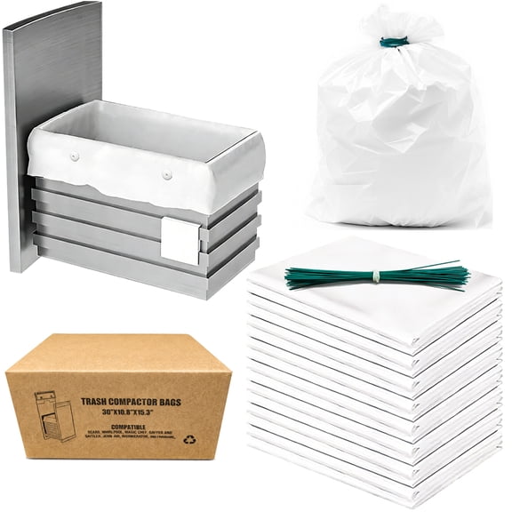 Heavy Duty Trash Compactor Bags for Kitchen Leak Proof 2.6 MIL Thickened Garbage Compactor Bags Compatible with Whirlpool, Kenmore, Jenn-Air 15 inch Rectangular Drawer Compactors - 30 pack