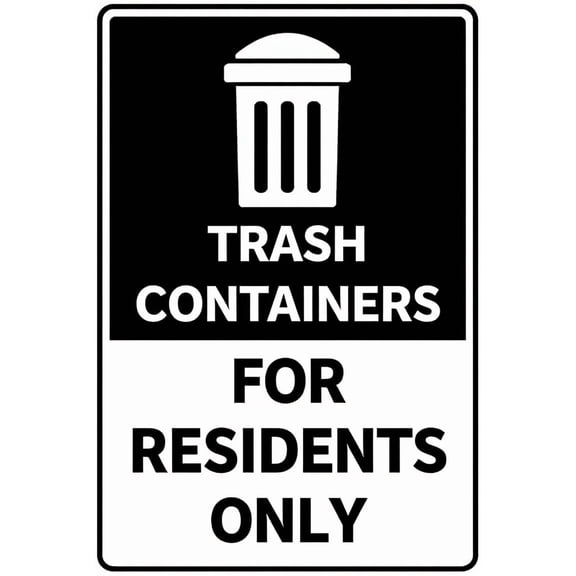 Trash Containers For Residents Only Sign - 8"x12" Aluminum Metal Sign with Symbol, UV Printed 4 Pre-Drilled Holes, Home Business Office Signage