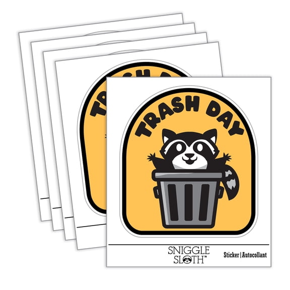 Trash Day Raccoon in Can Car Window Bumper Water Bottle Phone Tablet Laptop Waterproof Vinyl Decal Sticker Set 5-Pack - Gloss Finish - 4.0"