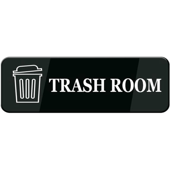 Trash Room Sign, Self Adhesive Sign For Door Or Wall 10"X3" Quick And Easy Installation Premium Acrylic Design For Your Home Office/Business