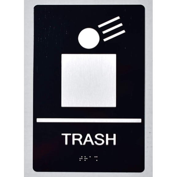 Building Signs Aluminium Trash Sign, Rectangle, Black, 6x9 inch