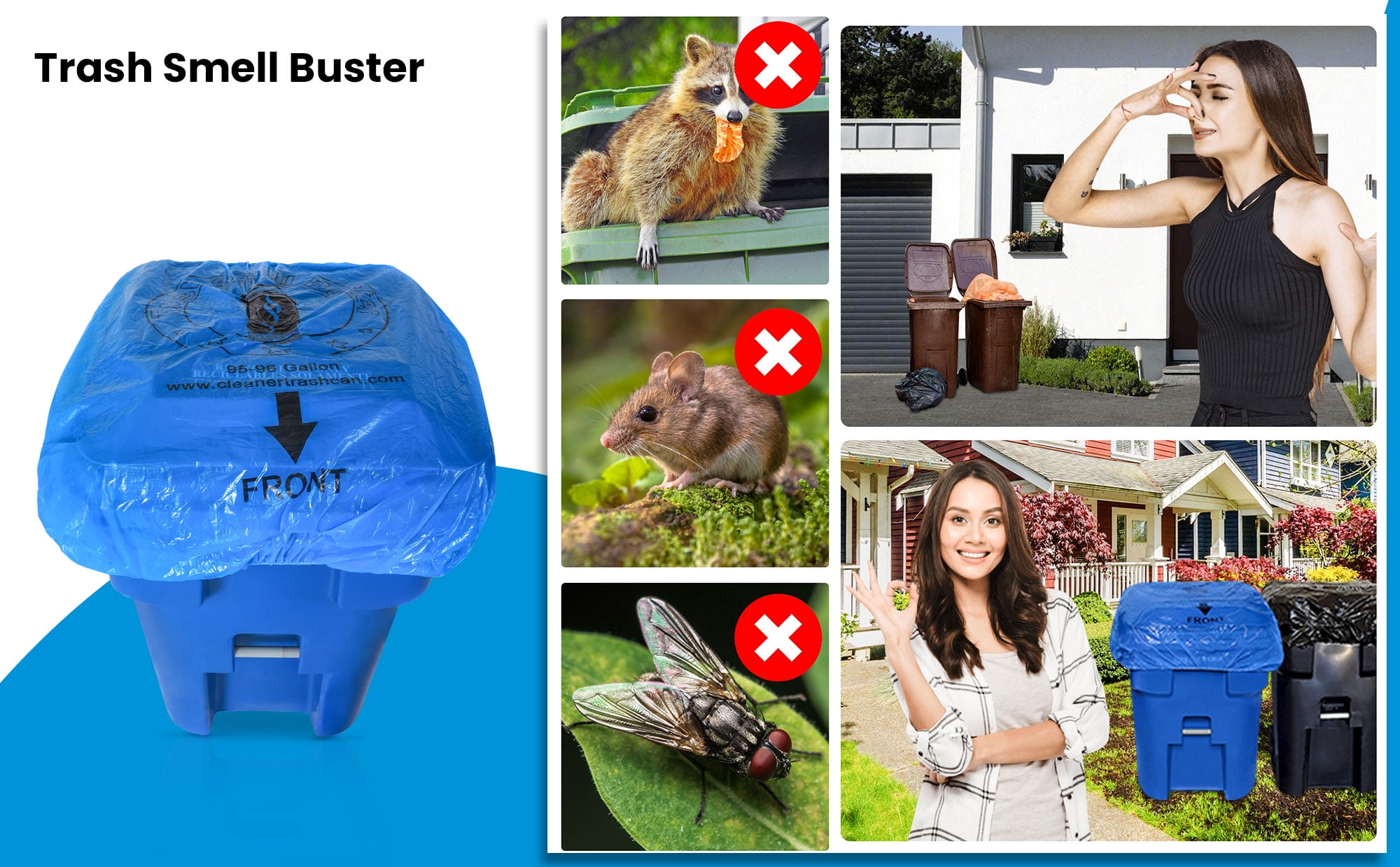 Trash Smell Buster, Outdoor Plastic Garbage Trash Can Covers, Contain