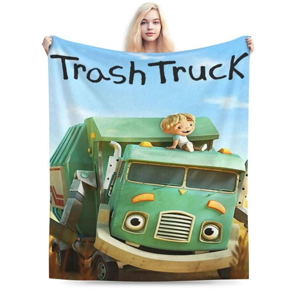 Trash Truck Cartoon Throw Blanket, Super Soft Cozy Flannel Fleece Picnic Blanket for Boys Girls Adults, Warm Plush Blankets for Couch Sofa Bed Living Room