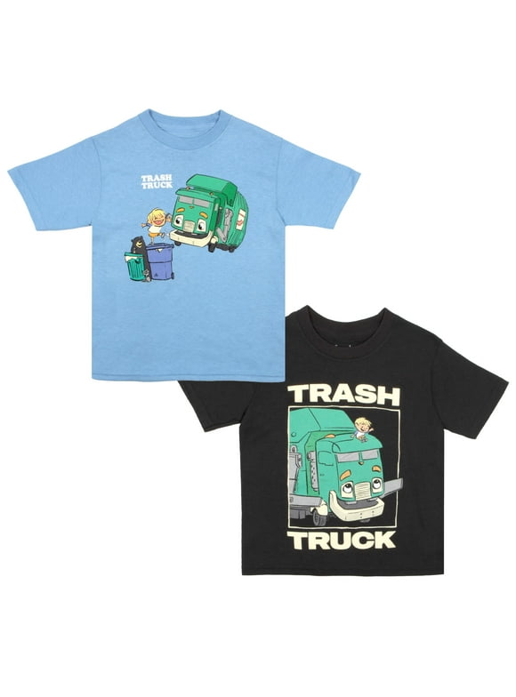 Trash Truck Characters Boys 2-Pack Short Sleeve T-Shirt Bundle Set for Kids (Size 2T-7)