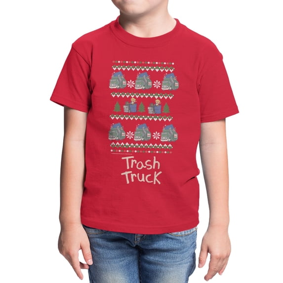 Trash Truck Sweater Stack Pattern Youth T Shirt (Red, XS-XL)