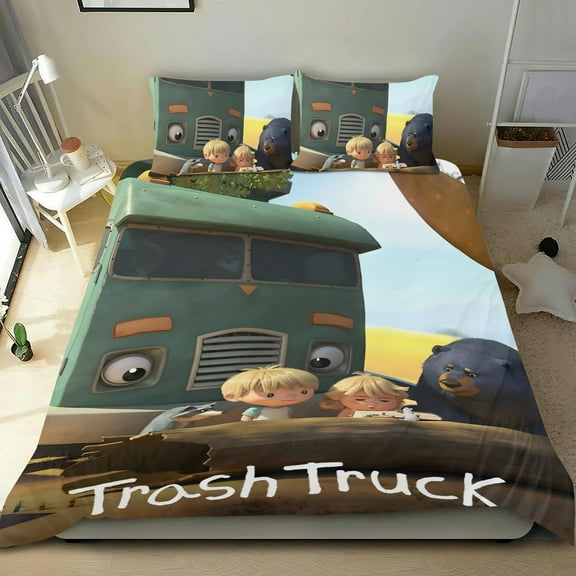 Trash Truck-themed Bed Sheet Set Three Piece Set Comfortable And Skin Friendly Unique Design Home Decor Gifts For Family Friends fans54x79Inches135cm*200cm